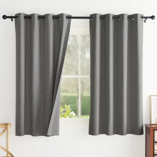 Miniatura 12 de PONY DANCE Juego de 2 paneles de cortinas de cocina beige de 45 pulgadas de largo, cortinas de lino 100% opacas para ventana pequeña, cortinas