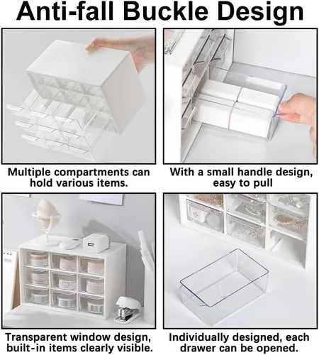 Miniatura 6 de Mini organizador de almacenamiento de plástico y bonitas calcomanías, mini organizador de cajones con 9 fundas de manualidades, organizador