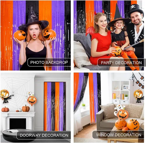 Miniatura 3 de LOLStar Paquete de 3 accesorios para cabina de fotos naranja, morado y negro, cortinas de flecos de aluminio de 3.3 x 6.6 pies, telón de fondo