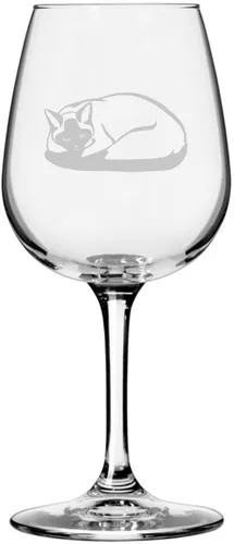 Miniatura 63 de Copa de vino de 12.75 onzas con temática de gato abisinio grabada para todo uso