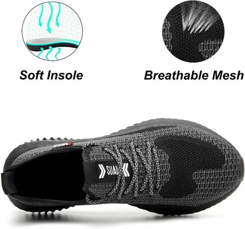 Miniatura 34 de SUADEX Zapatos deportivos con punta de acero para hombres y mujeres, indestructibles, ligeros, cómodos, antideslizantes, puntera compuesta