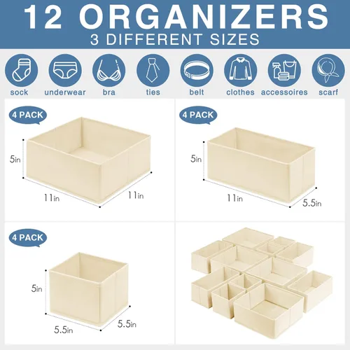 Miniatura 3 de Criusia Organizador de Cajones de Ropa, Paquete de 12 Unidades, Organizador de Cómoda para Guardería, Dormitorio, Closet, Organización