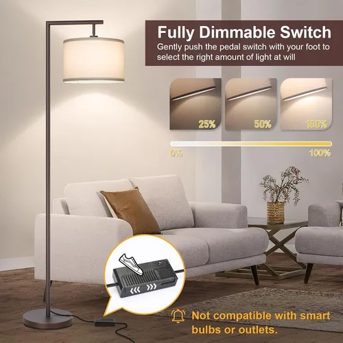 Miniatura 2 de Lámpara de pie completamente regulable marrón, lámpara de pie de arco para dormitorio con pantalla colgante ajustable y interruptor de pie, lámpara