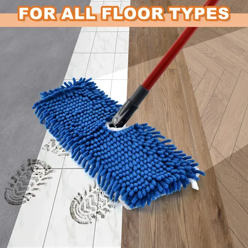 Miniatura 8 de Trapeadores de microfibra para limpieza de suelos, trapeador plano para uso húmedo y seco, trapeador de polvo para suelos de madera dura con 3