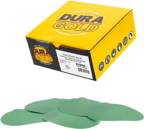 Miniatura 8 de Dura-Gold Discos de lija PSA de película verde de 5 pulgadas, grano 180 (caja de 50), discos de papel de lija autoadhesivos con parte trasera