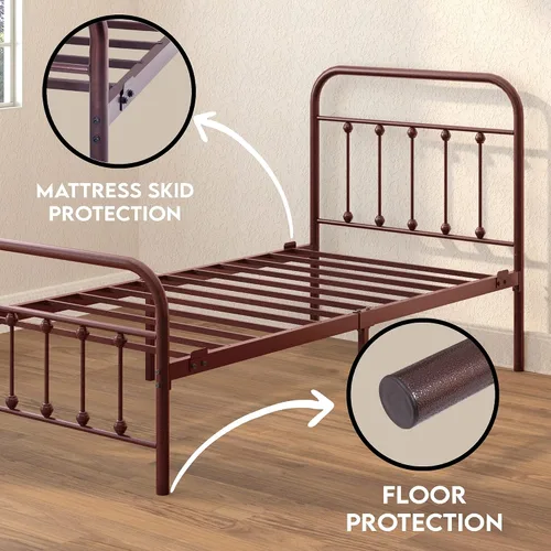 Miniatura 5 de Base de cama Golden Gate Beds vintage de hierro forjado con base de plataforma metálica clásica, cabecera y estribo, no necesita somier, fácil