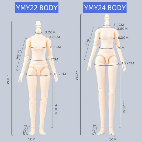 Miniatura 2 de Mini cuerpo de muñeca YMY escala 1/6 de 8.6 pulgadas/9.4 pulgadas, cuerpo femenino YMY22/YMY24 PVC+POM busto de dos tamaños, color de piel Whity