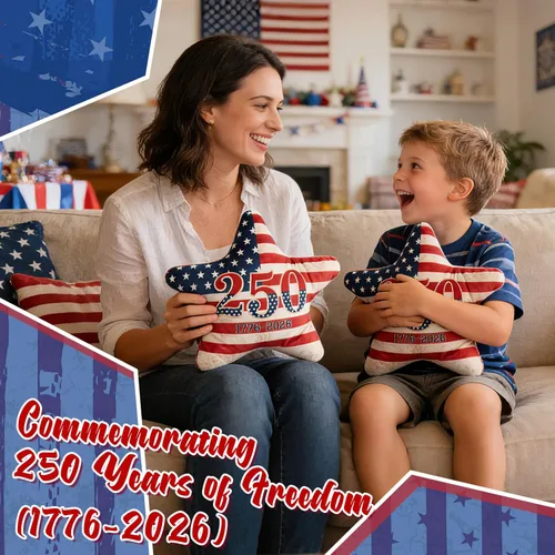 Miniatura 2 de 2Pcs 4th of July Patriotic Throw Pillows, 250th Anniversary USA American Flag Star Shape Pillow, Hypoallergenic Plush Stuffed Pillow for Couch Home