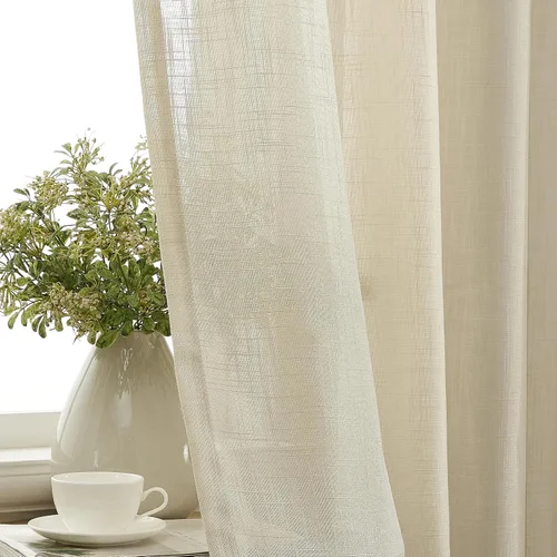 Miniatura 6 de HLC.ME - Cortinas de lino sintético con textura semitransparentes que mantienen la privacidad y filtran la luz, con ojales, cortas y de tela delgada