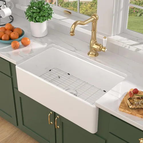 Miniatura 14 de Fregadero blanco de granja – Delantal de fregadero de arcilla refractaria de 24 pulgadas, estilo campestre, fregaderos de porcelana para granja, 24