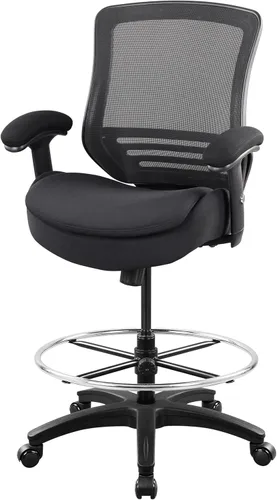 Silla de dibujo de oficina de 400 libras, cojín de asiento doble ancho para escritorio de alto pie con soporte lumbar y reposapiés ajustable Negro