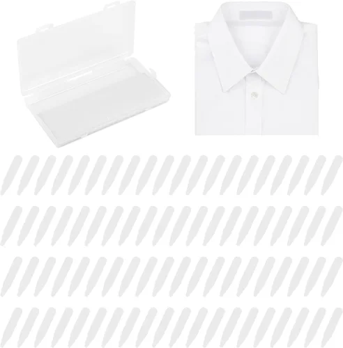 200 soportes de cuello para camisas de vestir de hombre, collar de plástico con funda de almacenamiento, inserciones invisibles de cuello de camisa,