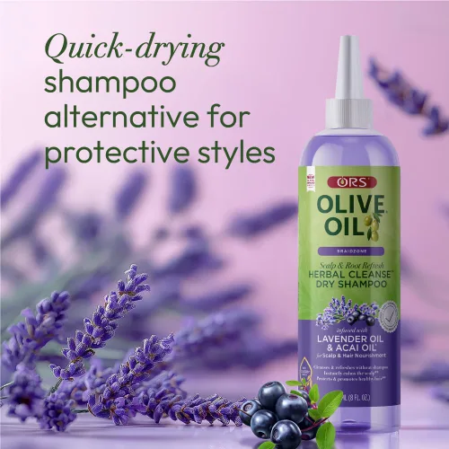 Miniatura 6 de ORS Aceite de oliva Braidzone Herbal Cleanse Dry Shampoo con lavanda y aceite de acai para nutrición, 8 onzas