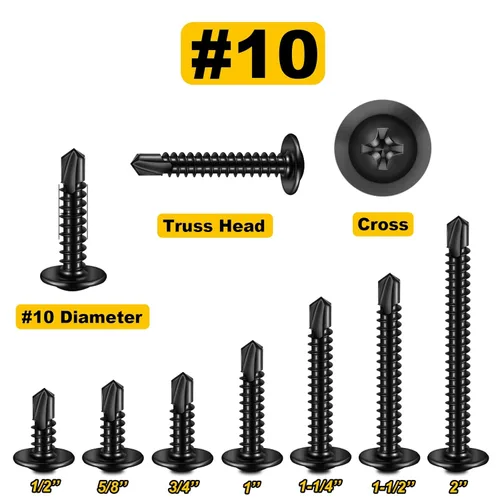 Miniatura 3 de Mywish 200 tornillos autorroscantes negros #10 × 1 pulgada para metal, 410 tornillos de metal negro de óxido de tornillo de acero inoxidable