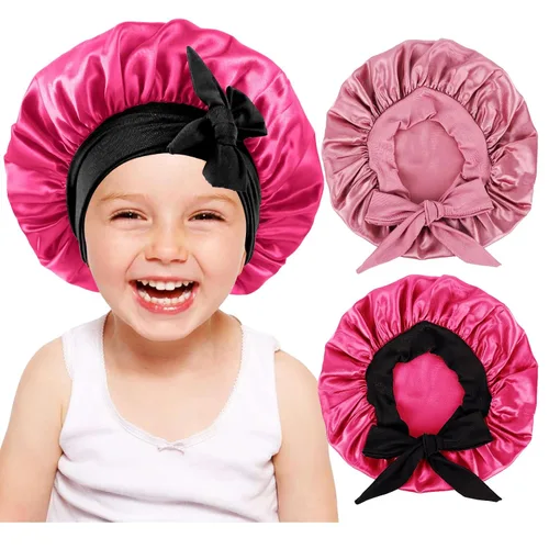 Miniatura 11 de 2 gorros de seda para niñas y niños pequeños, para cabello rizado