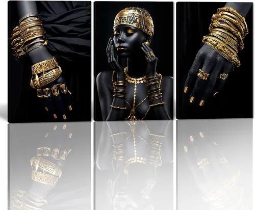 Miniatura 75 de MAMAGO Lienzo decorativo para pared, pintura de belleza dorada y negra, fotos de mujeres africanas, hermosos pósteres de mujer negra, impresiones