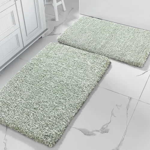Miniatura 13 de Yimobra Juego de 2 alfombras de baño, alfombra de baño suave y absorbente y alfombra de inodoro en forma de U con respaldo antideslizante, lavable a