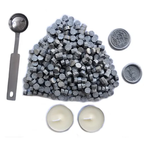 Miniatura 11 de Cuentas de cera de sellado, 350 cuentas de cera negra con 2 velas blancas y 1 cuchara para derretir cera, ideal para invitaciones de boda, paquetes