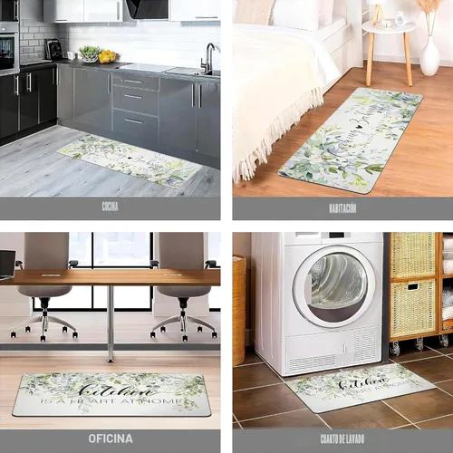 Miniatura 6 de weesire Alfombra de Cocina Verde Tapetes Anti Fatiga para Piso de Cocina Alfombras de Cocina Verde Salvia Floral Hierbas Espuma Viscoelástica Tapete