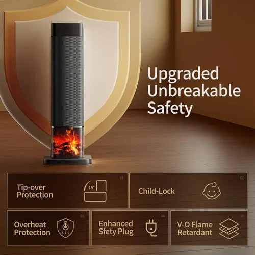 Miniatura 5 de Calentador de espacio, calentadores de cerámica PTC de 1500 W para uso en interiores con control remoto, temporizador de 24 horas, oscilación