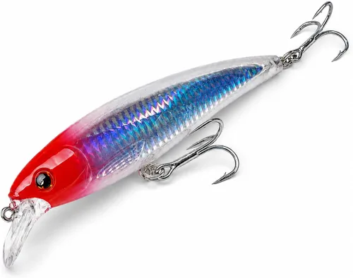 Miniatura 8 de Trolling Minnow Lure, 5.5in 1.5oz Floating Diving Hard Bait, 6-10ft ABS Laser Reflective Crankbait with BKK 4X 1/0 Treble Hooks, 1 Pack, for