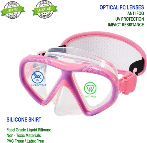 Miniatura 4 de Gafas de natación para niños, cubierta de nariz, gafas para niños sin tirones de pelo,Máscara de natación para niños antiniebla 1pk - Sirena rosa