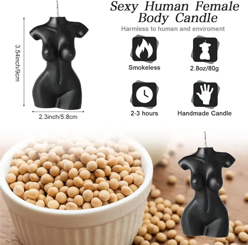 Miniatura 2 de Tondiamo 2 velas en forma de cuerpo femenino masculino cuerpo hombres torso cera de soja perfumada vela decorativa para dormitorio, baño, boda Negro