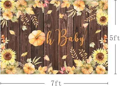 Miniatura 3 de AIBIIN telón de fondo de otoño Oh Baby de 7 x 5 pies para otoño, Acción de Gracias, calabaza, madera rústica, baby shower, fotografía, fondo, dar