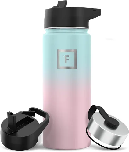 IRON °FLASK Frasco de hidratación para acampar y senderismo con pajilla, botella de agua deportiva de acero inoxidable con aislamiento de boca ancha