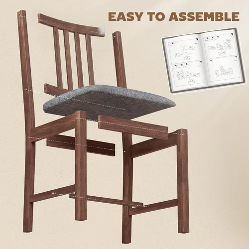 Miniatura 8 de HOMCOM Juego de 2 sillas de comedor de madera, modernas sillas de cocina tapizadas de mediados de siglo con respaldo de listones, patas de madera