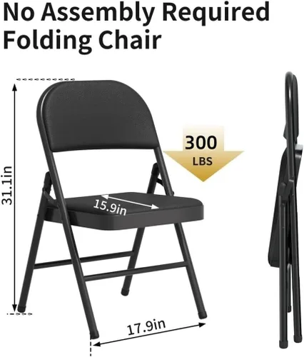 Miniatura 3 de SHGJ&SOFT Juego de 2 sillas plegables con asientos y respaldos acolchados, silla con marco de metal negro para interiores y exteriores, oficina