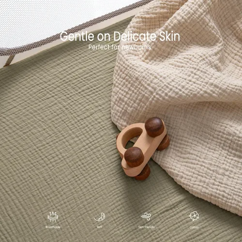 Miniatura 30 de lulumoon Sábanas de muselina para moisés para bebé: sábanas ajustables suaves para moisés de cabecera para niños y niñas Oliva y Crema