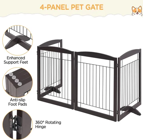 Miniatura 5 de Yaheetech Puerta extra ancha independiente para perros, valla plegable para cachorros con pies de apoyo adecuada para puertas, escaleras, 98 Espresso