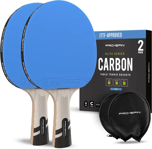PRO-SPIN Palas de ping pong - Raquetes de tenis de mesa de nivel profesional con fibra de carbono para un control superior | Lámina de 7 capas, goma