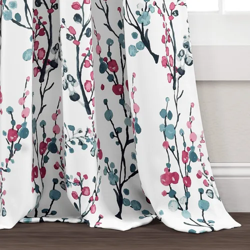 Miniatura 5 de Lush Decor Mirabelle - Par de paneles de cortinas para ventana con filtro de luz floral, 84 pulgadas de largo x 52 pulgadas de ancho, azul y coral