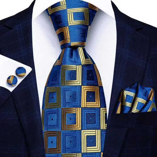 Miniatura 284 de Hi-Tie Corbata clásica de cachemira para hombre con pañuelo y gemelos a cuadros