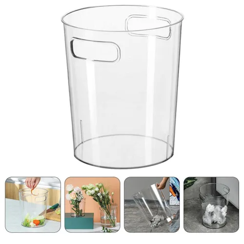 Miniatura 6 de Alipis 1 cubo de basura transparente con asa, cubo de basura de oficina, pequeño bote de basura redondo de plástico para baño, cocina, dormitorio