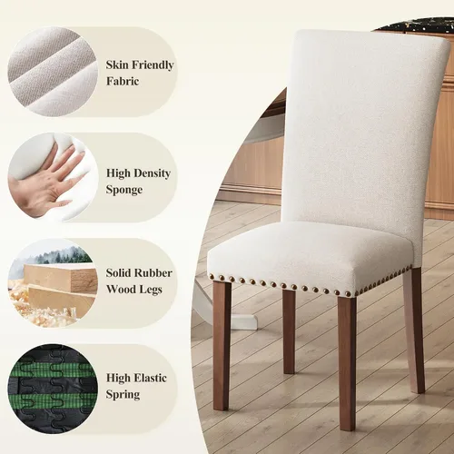 Miniatura 4 de COLAMY Juego de 4 sillas tapizadas de comedor, sillas estilo Parsons de lino beige con respaldo alto, para mesa redonda de cocina o comedor pequeño