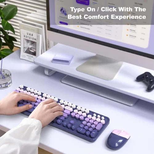 Miniatura 83 de KNOWSQT Combo de teclado y ratón inalámbrico, teclados lindos de tamaño completo estilo máquina de escribir 2.4G azul colorido - receptor USB Plug