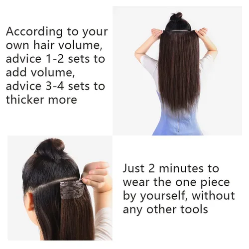 Miniatura 4 de Winsky Extensiones de cabello de cabello humano real - Una pieza con reflejos rubios, extensiones de cabello Remy con clip para mujeres