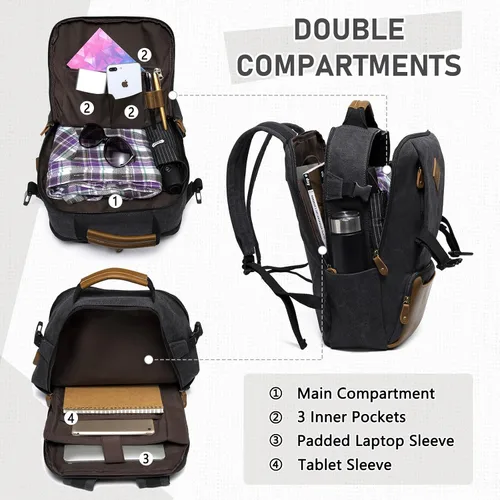 Miniatura 3 de Kasqo Mochila para laptop de 15.6 pulgadas, impermeable, antirrobo, negocios, viajes, universidad, bolsa de mano con puerto de carga USB para Negro