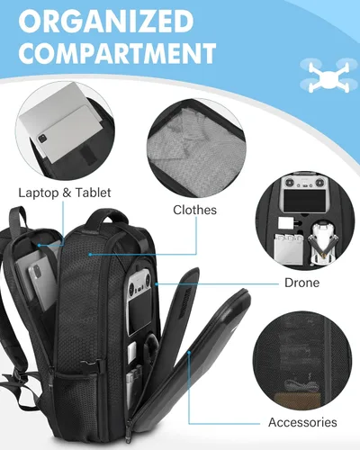 Miniatura 4 de PEKREWS Funda Mini 4 Pro, Mini 3/4 Pro Funda de transporte rígida impermeable, bolsa grande para drones para laptop de 15.6 pulgadas, mochila
