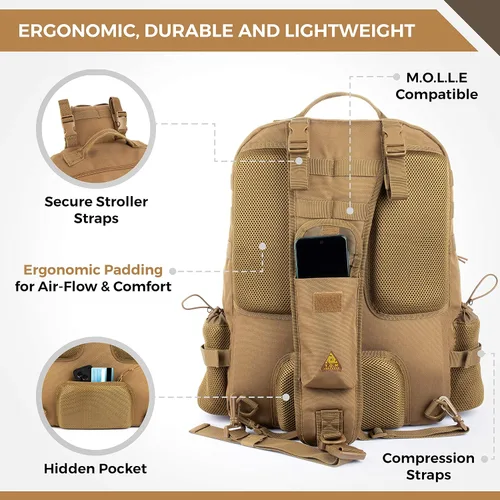 Miniatura 6 de T.O.M HORIZONS Bolsa de pañales para papá; sistema de cambio de pañales con una sola mano. Cambiador de pañales y mucho más incluido Caqui