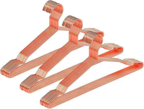 Paquete de 30 perchas de metal color oro rosa con muescas para perchas estándar para camisas, abrigos, pantalones, resistentes y ahorro de espacio