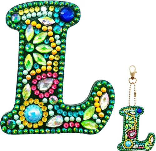 Miniatura 17 de YOYA Llaveros de pintura de diamantes de doble cara letras 5D con pintura de diamantes, kit de llavero de pintura de diamantes de taladro completo