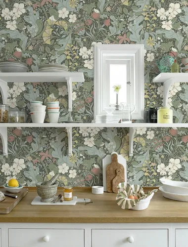 Miniatura 3 de HeloHo Papel tapiz verde para despegar y pegar, diseño bohemio, floral, autoadhesivo, extraíble, impermeable, papel de contacto para sala de estar