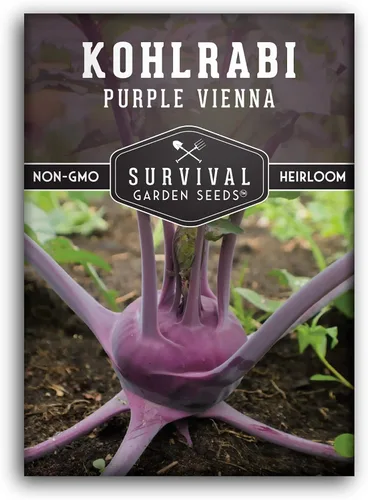 Survival Garden Seeds - Semilla de colinabo púrpura de Viena para plantar - Paquete con instrucciones para plantar y cultivar verduras crucíferas
