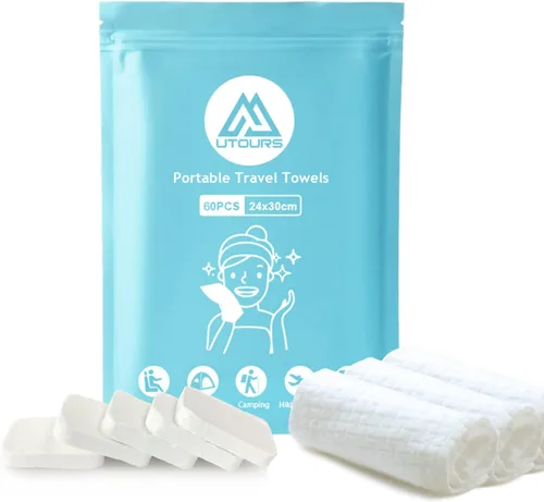 60 toallas comprimidas, tabletas de papel higiénico reutilizables, monedas, pañuelos de camping, toallas portátiles para belleza en el hogar y