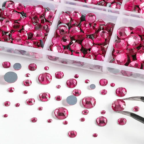 Miniatura 3 de 6736 piezas de diamantes de imitación Hotfix con parte trasera plana, diamantes de imitación rosa para manualidades y ropa, 5 tamaños mixtos, kit
