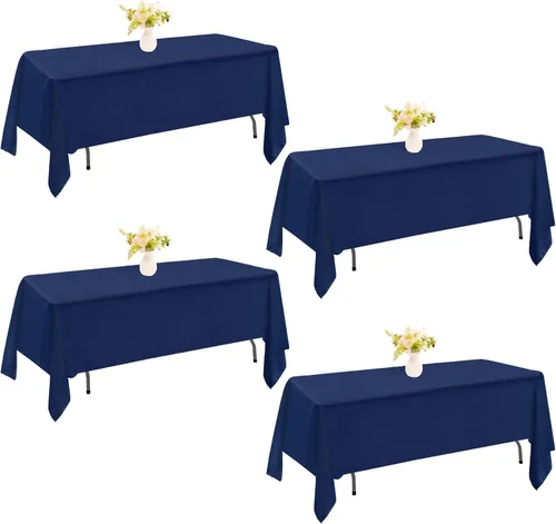 Miniatura 10 de Paquete de 4 manteles rectangulares de poliéster lavables de 60 x 102 pulgadas, color blanco, para mesas de comedor, bodas, bufés, fiestas